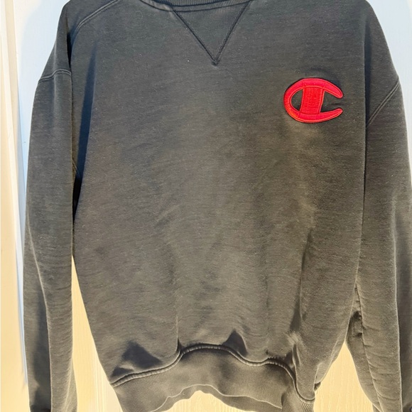 Champion Men's Charcoal Crewneck Sweater with Red Emblem - Picture 1 of 3